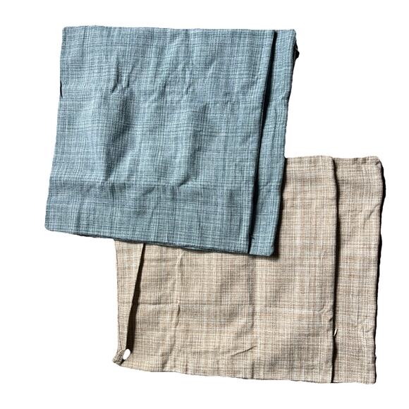 Linen Throw Pillow Covers Set Of 4 18x18 Decorative Cushions(2) Blue (2) Beige - Picture 3 of 5